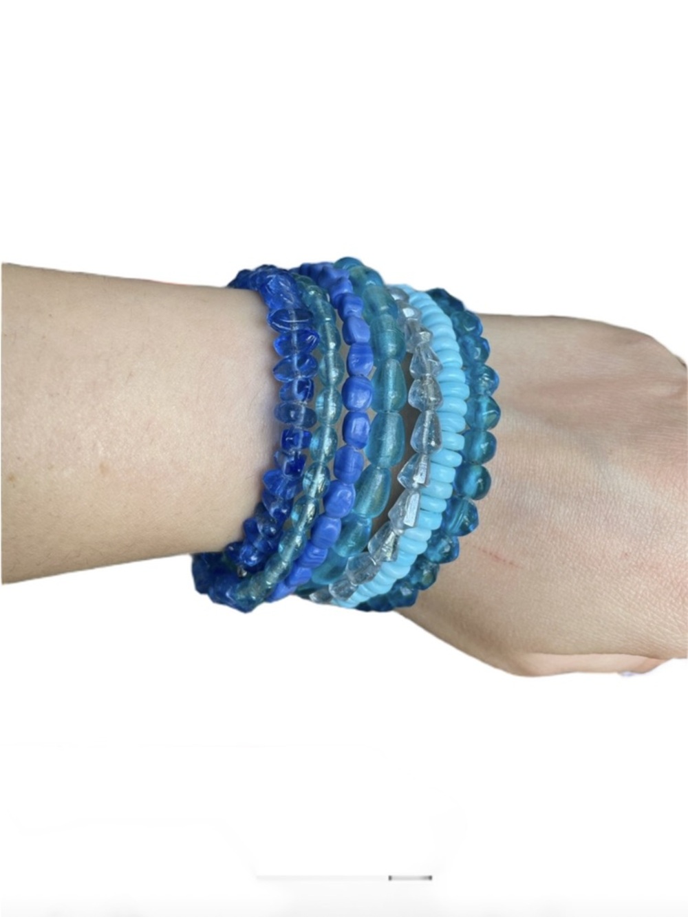 Blue Memory Wire Wrap Beaded Bracelet